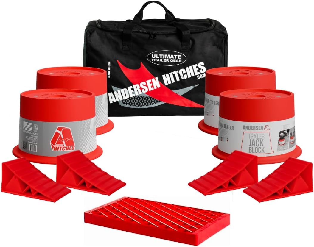 ANDERSEN HITCHES | 3602 | RV Accessories | Auto-Level Stabilizing Kit- Duffel Bag with 9-pc Kit with Trailer Jack Blocks for 5th Wheel RV's | Towing Trailer RV Camper Accessories