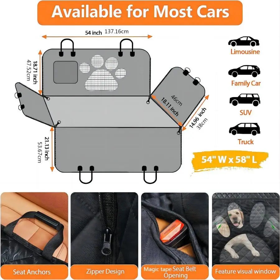 Car Seat Cover for Back Seat Hammock Style with Mesh Window Grey