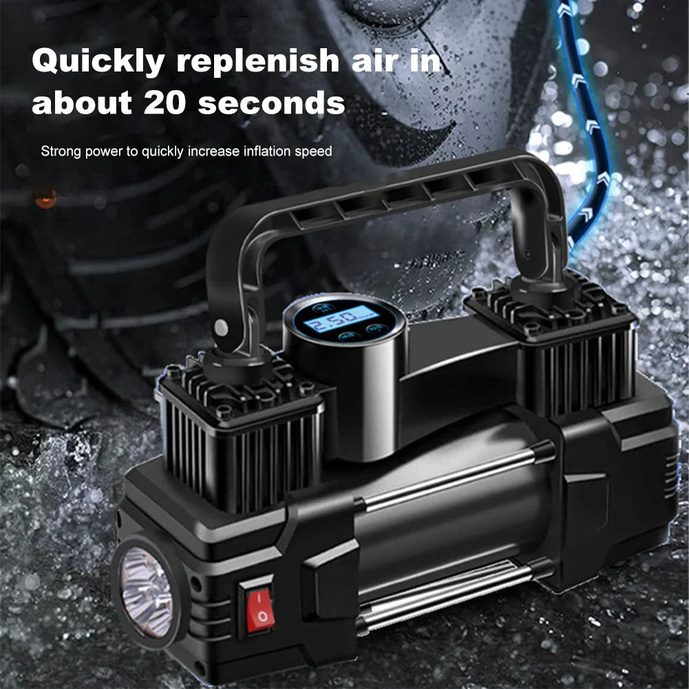 12V 150PSI Heavy-Duty Dual Cylinder Air Compressor Digital Tire Inflator Black