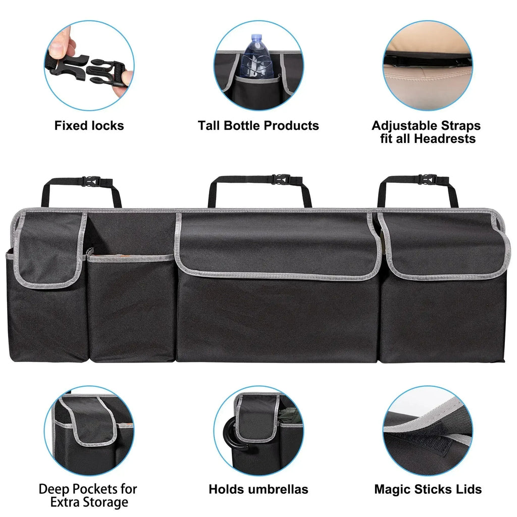 Car Trunk & Backseat Organizer High Capacity Multi Pocket Black