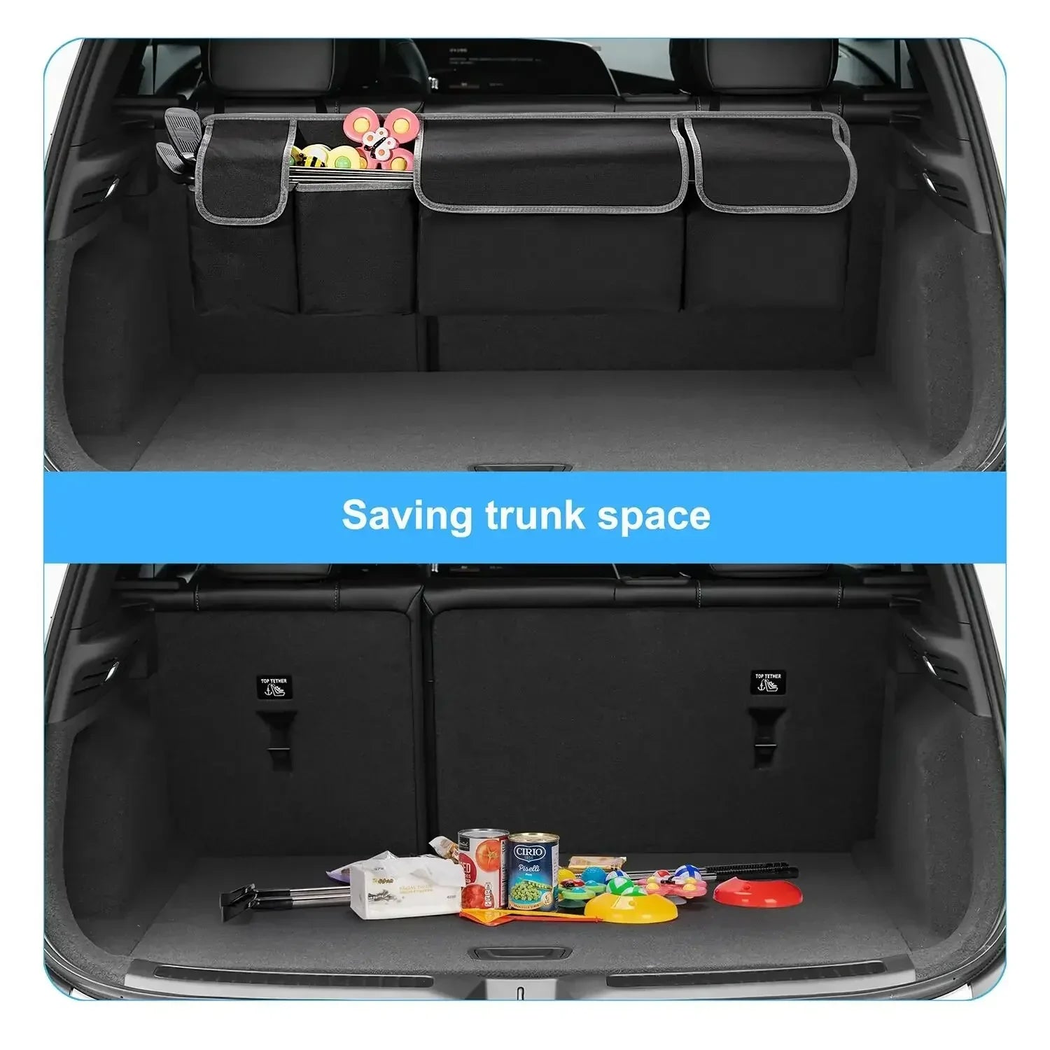 Car Trunk & Backseat Organizer High Capacity Multi Pocket Black